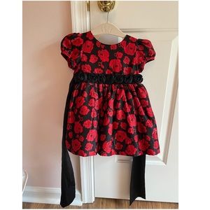 Satin black and red rose dress, like new!
